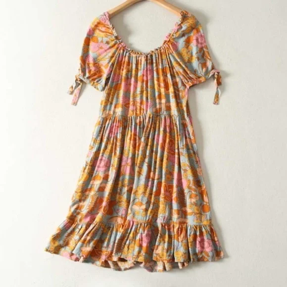 SOLD OUT Boho Orange Gypsy Retro Floral Babydoll Dress - Picture 5 of 5